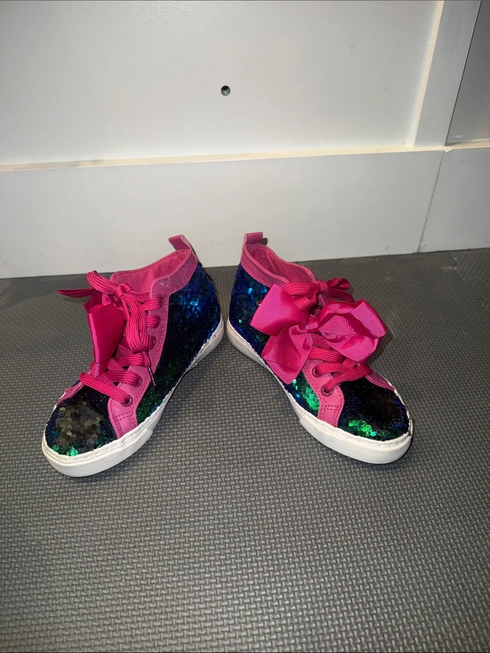 Girls Sequin High-Top Sneakers with Pink Accents